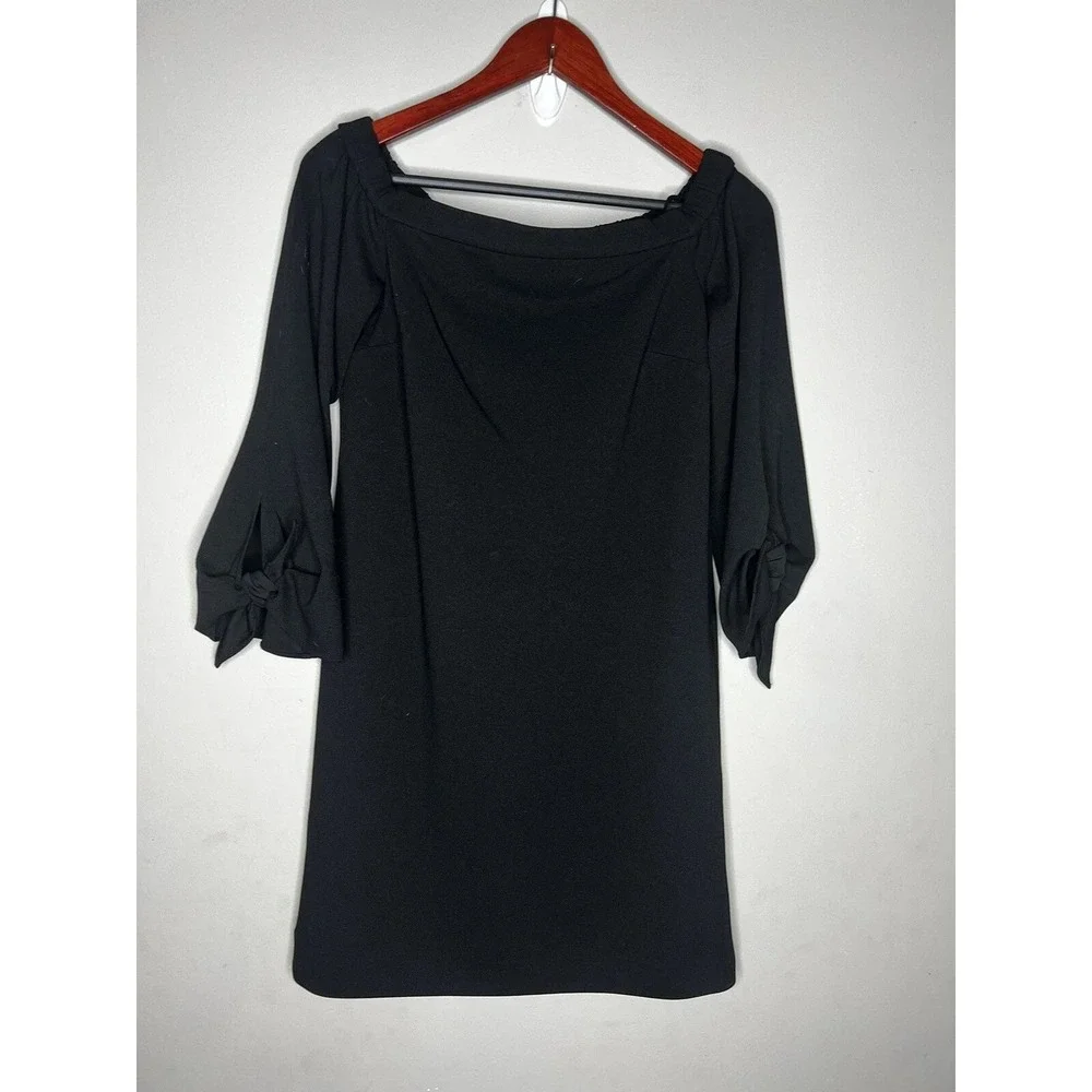 Tibi Dress Women 4 Black Off Shoulder Bell Sleeve Tie Shift Mini LBD Chic Luxury